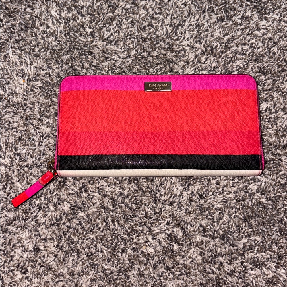 Kate Spade Laurel Way Bonita Stripe Stacy bifold wallet in multi-color leather